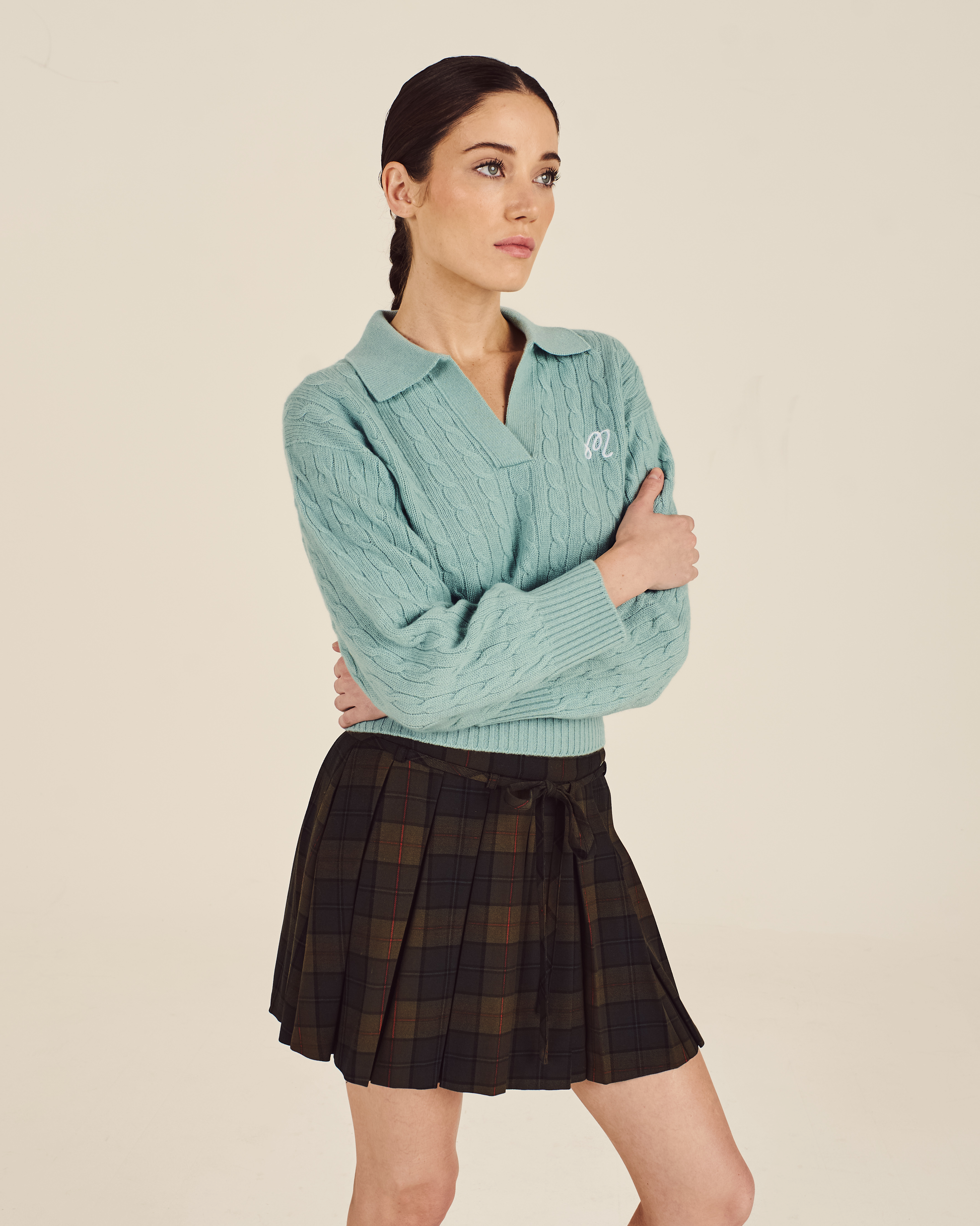 JOHNSTONS CROPPED CABLEKNIT SWEATER